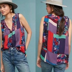 New NWOT Anthropologie Maeve Anderson Sleeveless Top in Orange Motif Small S